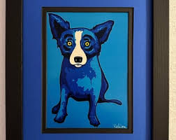 Blue Dog George Rodrigue Framed and Matted Postcard " Blue ...