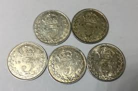 1901 1907 1909 1911 & 1921 Great Britain 3 Pence Lot ...