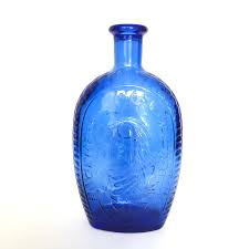 Vintage Blue Pressed Glass Flask-shaped 'general ...