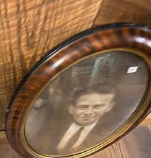 Antique Vintage Oval Wood Old Convex Bubble Glass Man ...