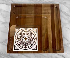 Mid-Century Modern Large Walnut & Tile Charcuterie Cheese ...