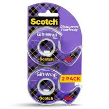 2 pack) Scotch Gift Wrap Tape, Clear, 3/4 in. x 600 in., 2 ...