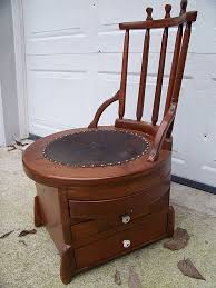 Lot - Unusual Sewing Chair with 3 Drawers on Sides and Leather Seat