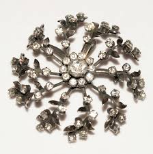 large Vintage pewter tone Rhinestone dome domed wreath ...