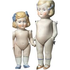 Two all bisque Dolls. For Sale at Ruby Lane