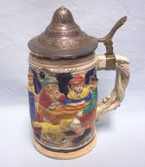 BEER MUG/STEIN w/Attached Lid Vtg German Style Royal Sealy Hand-painted Japan | eBay