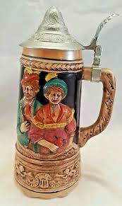 VINTAGE WIND-UP MUSICAL GERMAN BEER STEIN CERAMIC HANDMADE METAL LID CASTLE | eBay Australia