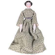 9" Antique German Flat Top China Head Doll On A Cloth Body. For Sale at Ruby Lane