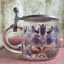 clear blown glass stein blue red transfer floral animals people pewter manual... | eBay