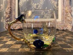 Ornate Glass Mug With Gold Tone Metal and Enamel Flowers and Butterfly Details - Etsy Israel