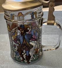 Vintage German Rein-Zinn BMF Pewter Lidded Painted Renaissance Glass Beer Stein | eBay