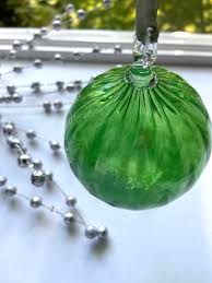 Hand Blown Emerald Green Glass Ornament: Textured Holiday ...