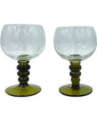 Pair Antique c.1900s Etched Fruit/Leaf Wine Cordial Cocktail ...