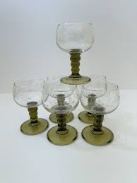 Vtg German Roemer Wine Cordial Glasses Etched Grape Green ...