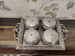 Hand Engraved German Silver Dry Fruit Bowl Set: Vintage ...