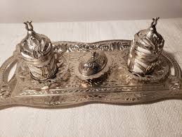 Turkish Silver Metal Tea Coffee Set Tray Saucer Cup Holder ...