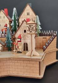 Laser Cut Wood Winter Village Light Up Ski Town Snowman ...