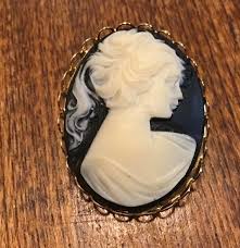 Vintage Cameo With Black Background Gold Tone Brooch - Etsy