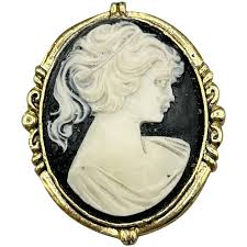Vintage Resin Cameo Brooch Black and White Lady Profile on ...