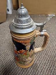 Vintage Grez German Lidded Beer Stein Full Color Flirting Scene .5L 10" | eBay