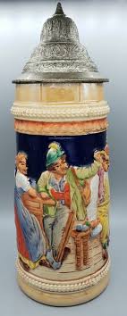 West Germany Stein Gerz Vintage Hand Made with Pewter Lid 9 3/4" Tall Bar Scene | eBay