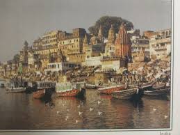 Postcard Prayag Ghat, Swans swimming in river Gangen ...