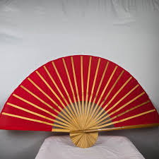 Vintage Fan Fabric Folding Span Bamboo Solid Red 60" Span 35" Length Thailand | eBay