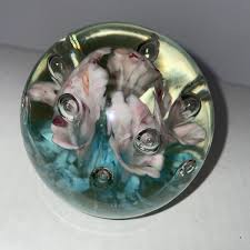 Vintage Art Glass Paperweight with Spatter Pink Flowers Lily ...