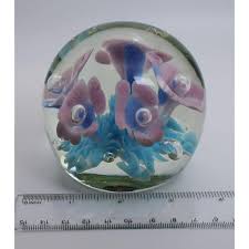 Vintage Jim Davis Art Glass Paperweight: Pink & Blue Floral ...