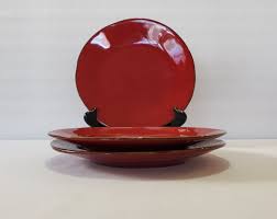 Crate And Barrel Plates Mugs CBL202 Red Salad Luncheon Brown ...