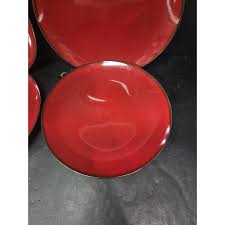 Simple Dining Lunch Plates, Set of 4, Red & Black Stoneware ...