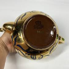 Vintage Gibson Staffordshire England Teapot Gold Navy Floral ...