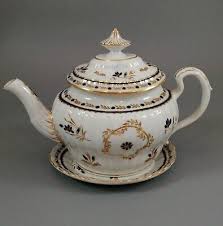 Flight & Barr Worcester barrel-shaped teapot & stand, gold & blue floral c. 1792 | eBay