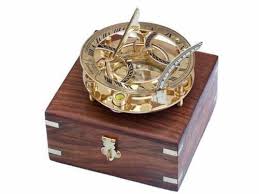 Antique Brass Compass Sundial with Wooden Box Gift Vintage ...