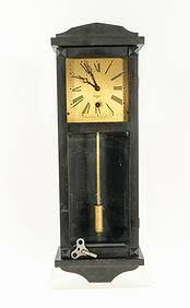 German Miniature Enamel Key Wind Pendulum Clock