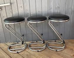 Vintage Chrome Z Bar Stool Set of Three, Black Naugahyde ...