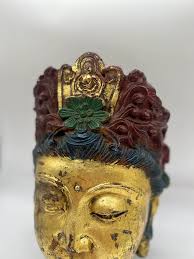 Antique Tibetan Cast Iron Buddha Head With Polychrome ...