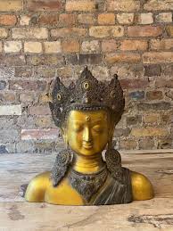 Golden Buddha Head with Jewelled Crown