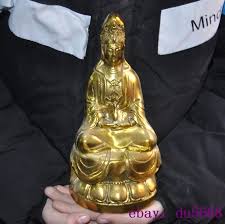8"China Buddhism temple bronze Gilt Kwan-Yin GuanYin ...