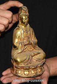 Old China Bronze Gilt Kwan-yin Guan Quan Yin Bodhisattva ...