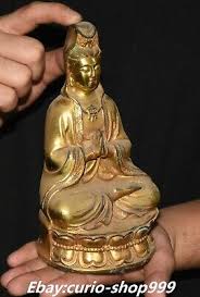 6.7" Tibet Bronze Gilt Kwan-yin Guan Yin Boddhisattva ...