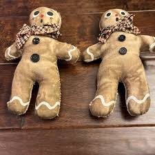 Other | Vintage Cloth Gingerbread Men Set Of 2 Handmade Cloth Dolls | Poshmark
