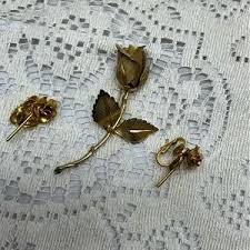 Vintage | Jewelry | Vintage Giovanni 95s Rose Brooch Pin And Earrings 1950s | Poshmark
