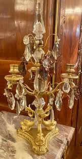 Pair Antique French Crystal and Gold Bronze Candelabra, Circa 1890's For Sale at 1stDibs
