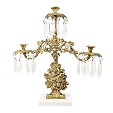 Victorian Brass 17" Girandole Candelabra w/ Prisms – Goodman's Antiques & Estate Jewelry