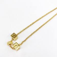 Christian Dior Logo Cube Rhinestone Necklace Gold Women ...