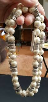 Glamorous TALBOTS Faux PEARL Chunky NECKLACE Knotted SILVER ...