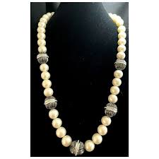 Sophisticated GIVENCHY Faux Pearl Long Necklace Silver Metal ...