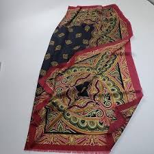 Women's Scarf Red Gold Paisley Smooth Medium Weight Raw ...