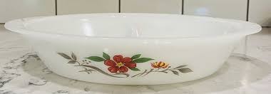 Vintage Glasbake Divided Casserole Dish Painted Flowers J ...